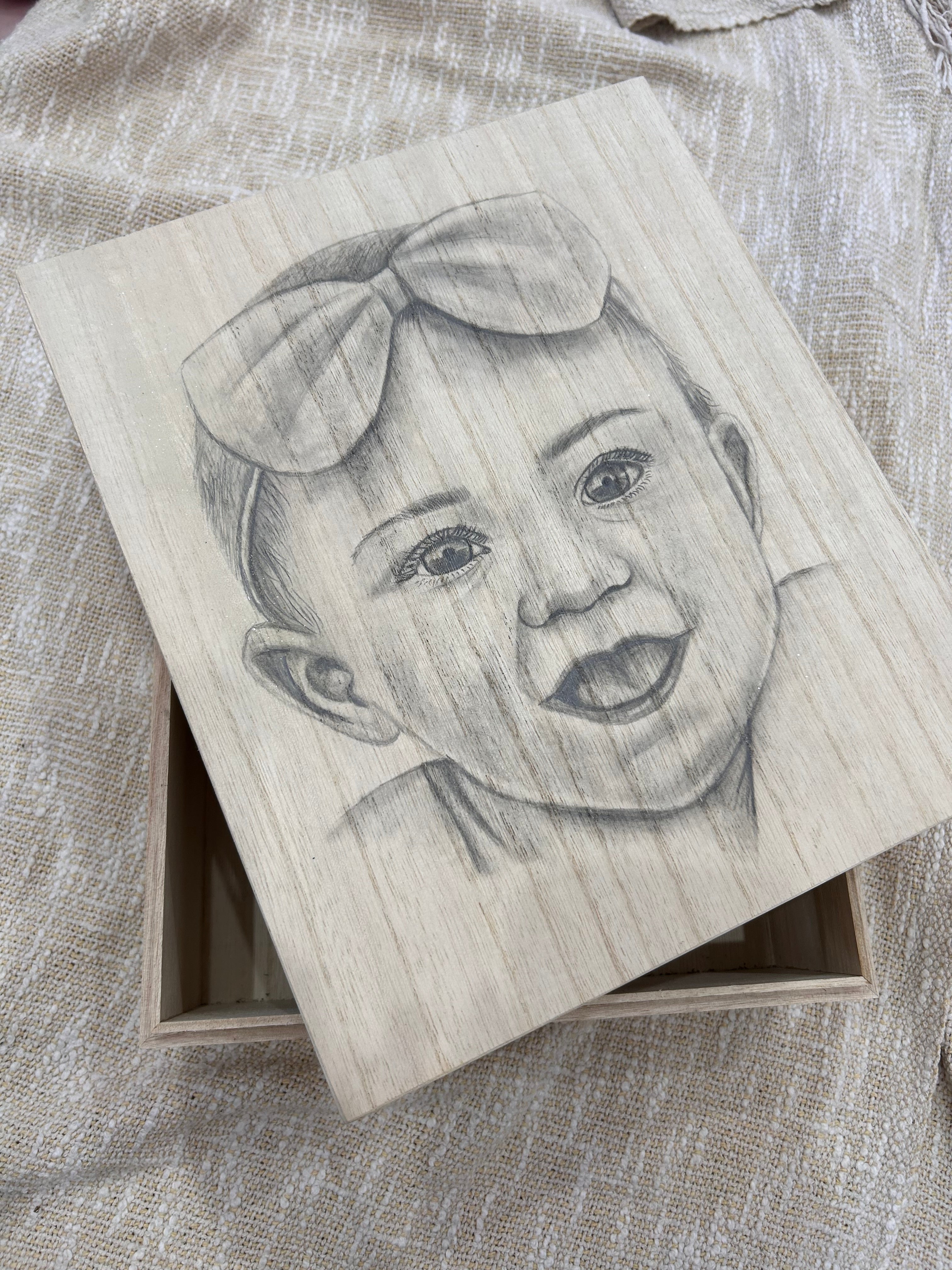 Custom Large Keepsake Box, Hand- drawn portrait