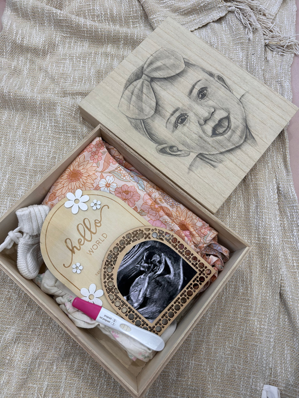 Custom Large Keepsake Box, Hand- drawn portrait